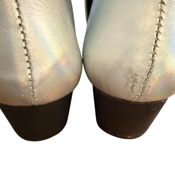 Free People Charm Double V Ankle Boots Sz 37.5 Leather Metallic Pearl Iridescent - Picture 8 of 11